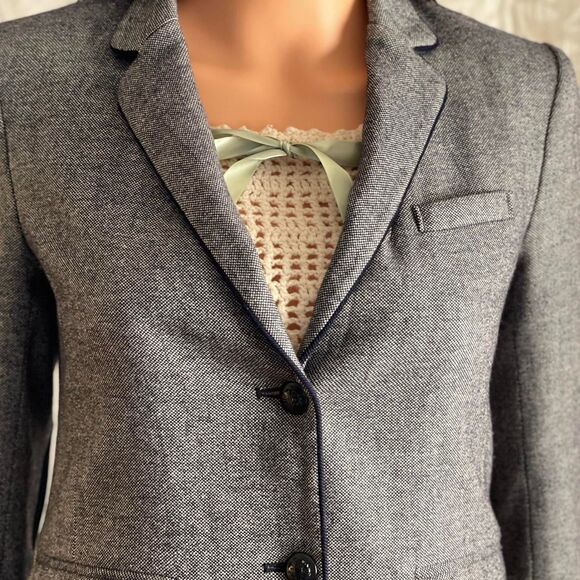 GAP The Academy Blazer Gray Navy Corduroy Elbow Patches Dark Academia Size 2 - Picture 3 of 8